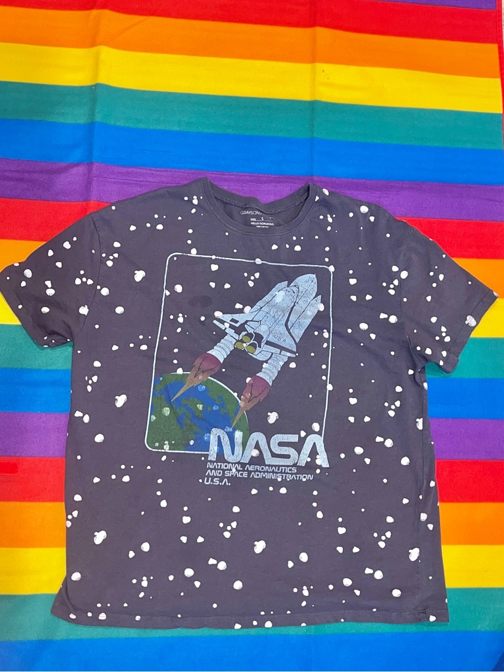NASA Speckled Graphic Tee - Grey with White Splatter & Space Shuttle